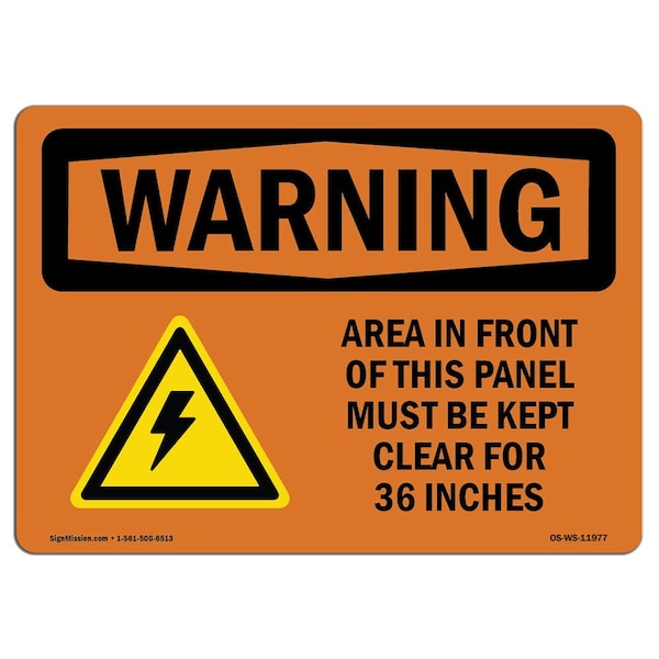 Safety Sign, OSHA WARNING, 3.5" Height, Area In Front Of This Panel, Landscape, 10PK